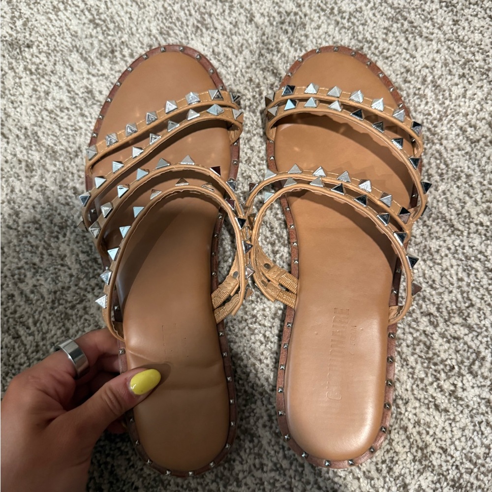 Marshalls Tan Silver Studded Sandals